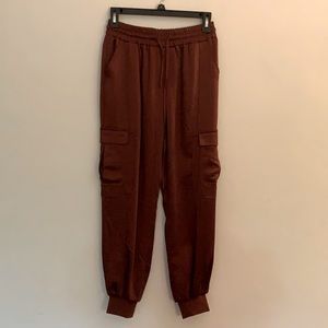 Brown satin joggers NEVER WORN INC XSP